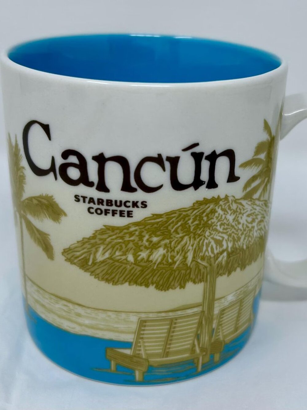 Starbucks Cancun Mexico 2014 Global Icon Collector Series Mug 16 oz Blue Interio